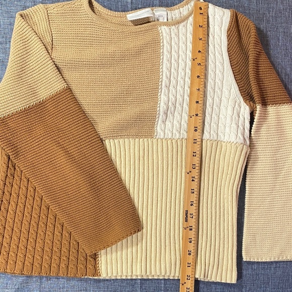 Liz Claiborne Women’s Patchwork Sweater Petite L Colorblock Knit Cotton Pullover - Picture 6 of 7